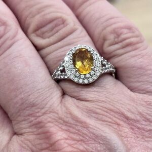 Elegant Sterling Silver and Citrine Oval Gemstone Ring